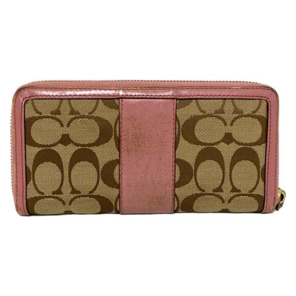 Auth COACH Signature - Khaki Pink Jacquard Leather Long Wallet - Picture 1 of 14